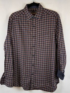 Johnston & Murphy Plaid Button Down Shirt Men’s Medium Blue Orange